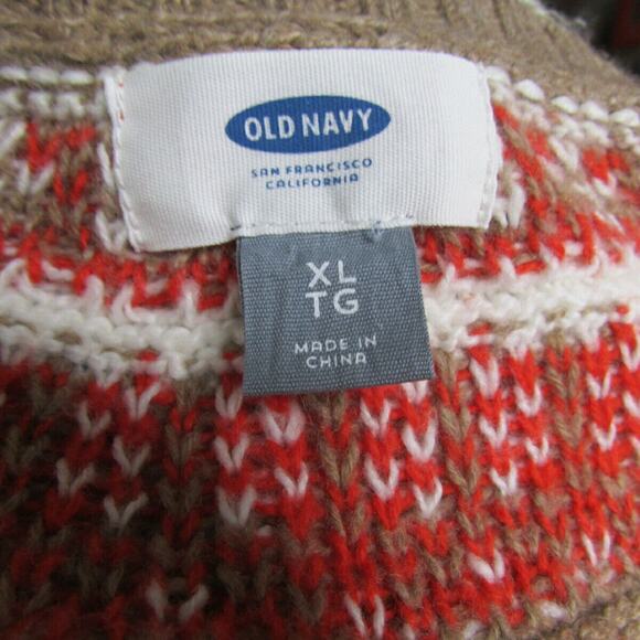 Old Navy Knit Sweater Pullover Aztec Tribal Geometric Dark Beige White Red - Picture 4 of 5